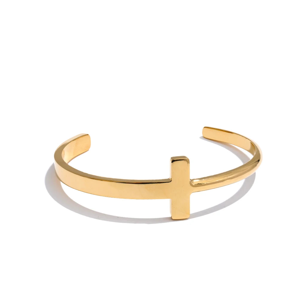 Yhpup 55mm 2025 pulseira de punho cruzado de aço inoxidável brilhante banhado a PVD polido acessórios de joias de pulso aberto