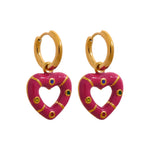 Yhpup moda rosa branco preto esmalte coração gota brincos de argola de aço inoxidável alta qualidade zircão charme jóias para presente feminino