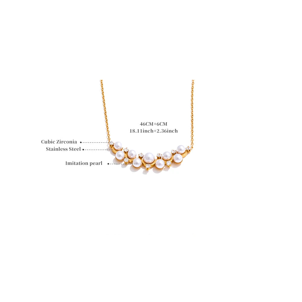 Yhpup elegância simulada pérolas zircônia cúbica colar pingente corrente de aço inoxidável moda romântico pescoço jóias recomendar
