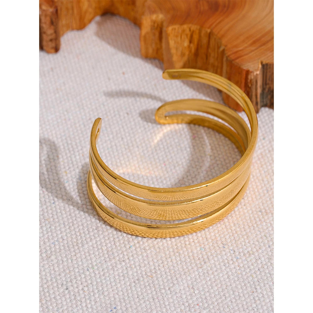 Yhpup pulseira de aço inoxidável, cor dourada, textura de metal, multicamadas, temperamento, moda, joias à prova d'água