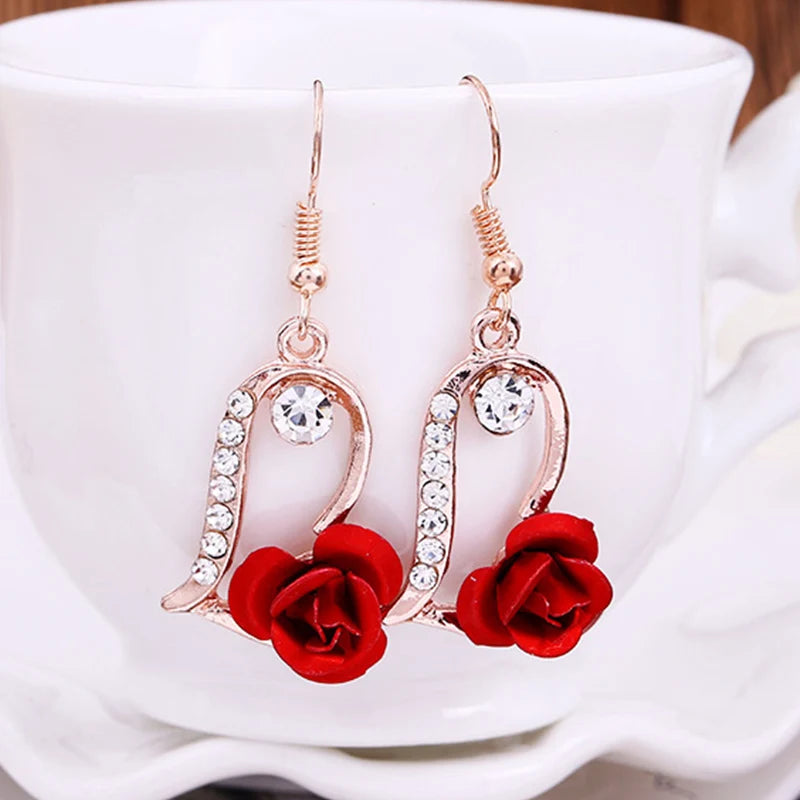 Brinco Rosê Coração com Rosa - Lafemininy