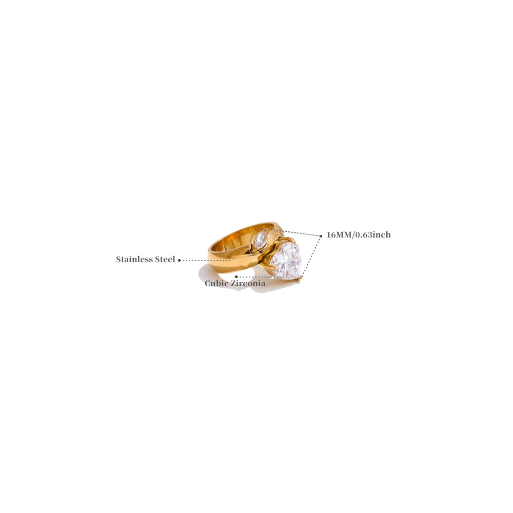 Yhpup tamanho 678 18K banhado a PVD dourado prevenção de ferrugem anel de zircônia cúbica brilhante para mulheres joias suaves da moda em aço inoxidável