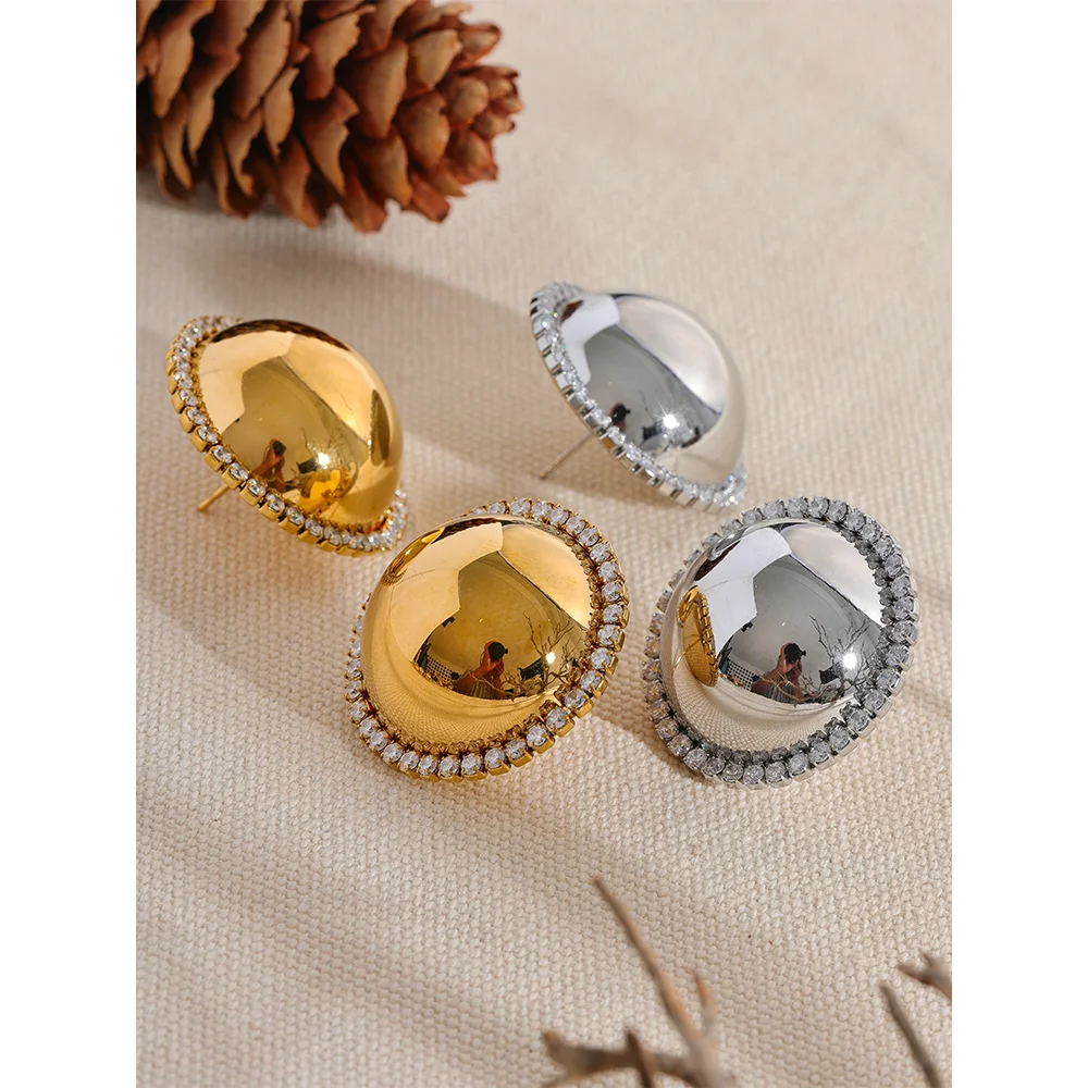 Yhpup 30mm suave aço inoxidável redondo grande brincos bling zircônia cúbica moda jóias de luxo à prova dwaterproof água para presente feminino