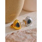 Yhpup Anel geométrico de zircônia cúbica de aço inoxidável cor azul joias à prova d'água para mulheres