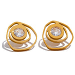 Yhpup novo aço inoxidável geométrico redondo irregular brincos moda zircônia cúbica metal temperamento jóias para mulher