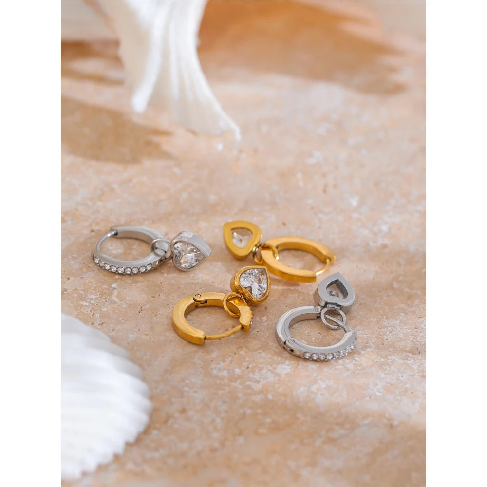 Yhpup delicado bling zircônia cúbica coração amor gota pequenos brincos de argola para mulheres de alta qualidade requintado jóias acessório presente