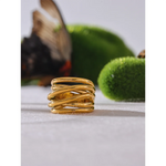 Yhpup Anel largo geométrico dourado de metal banhado a PVD 18K em aço inoxidável na moda cor dourada joias de declaração