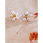 Yhpup brincos de pérola simulada, elegância dourada, flor, moda, aço inoxidável, dourado, diário, joias, recomendado