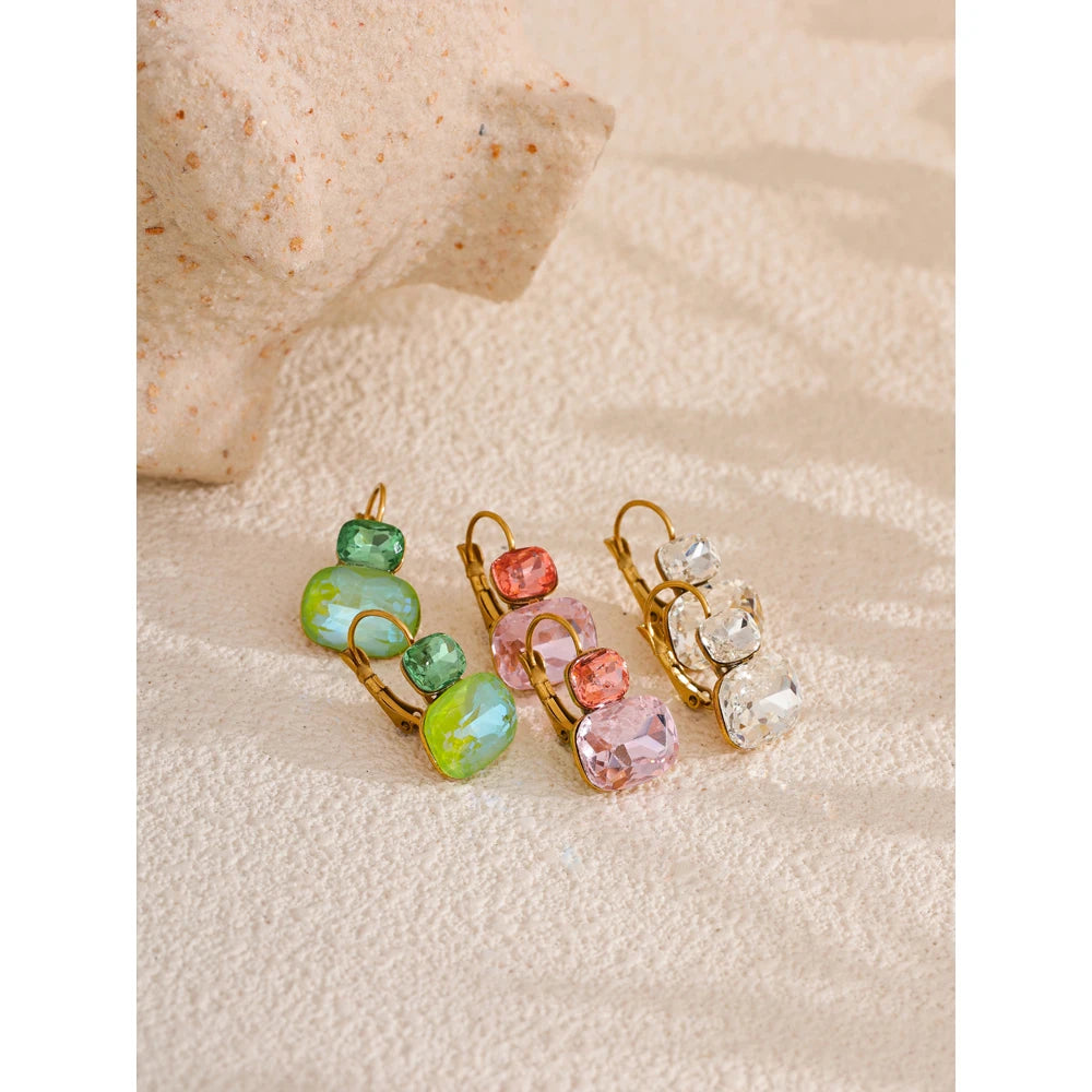 Yhpup moda cristal doce brincos aros franceses na moda branco verde rosa y2k joias de verão para mulheres 18k banhado a pvd