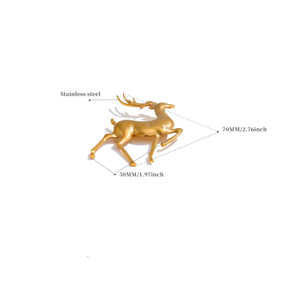 Yhpup-Broches impermeáveis de veado de Natal em aço inoxidável, pino banhado a PVD 18K, jóias unissex para mulheres e homens, acessório Animal Lucky