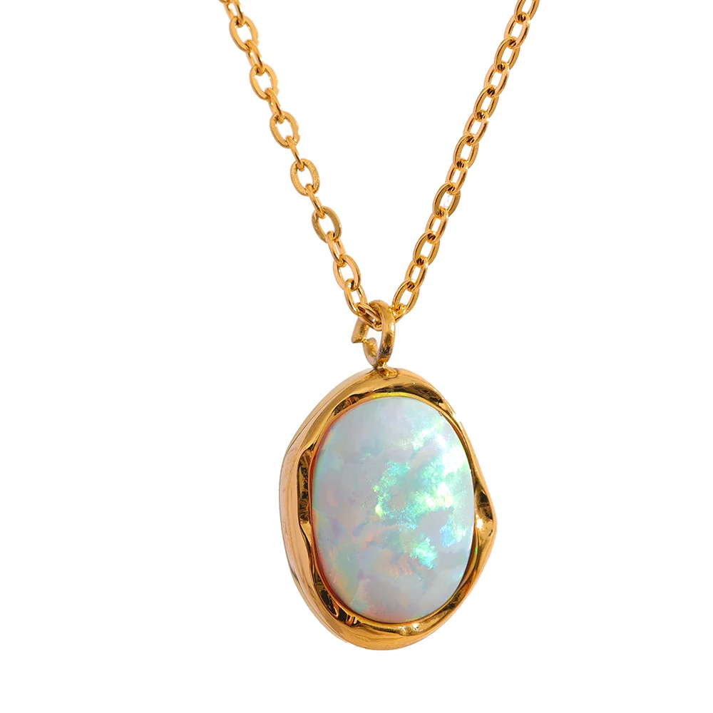 Yhpup requintado elegante processado opala pedra minimalista pequeno chique pingente colar 18k banhado a ouro jóias para presente feminino