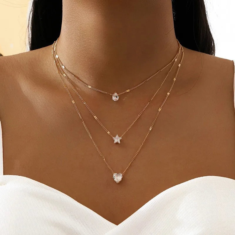 Colar Triplo Dourado com Zircônia - Lafemininy