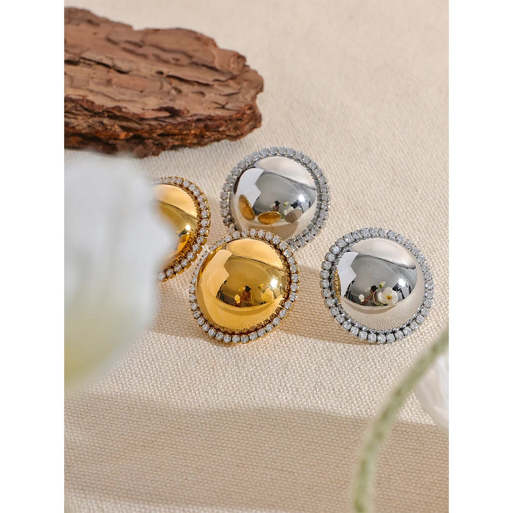 Yhpup 30mm suave aço inoxidável redondo grande brincos bling zircônia cúbica moda jóias de luxo à prova dwaterproof água para presente feminino