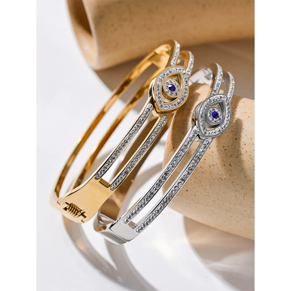 Yhpup 60mm zircônia cúbica olho aço inoxidável moda pulseira 18k banhado a ouro declaração turquia na moda charme jóias presente