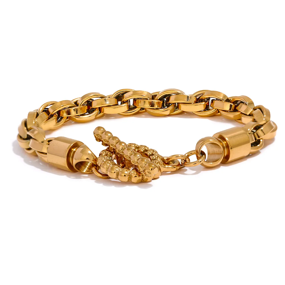 Yhpup-Pulseira Masculina de Aço Inoxidável com Elo Grosso, Pulseira de Pulso Fashion, Alta Qualidade Texturizada Jóias, Impermeável, Tamanho 230*9mm