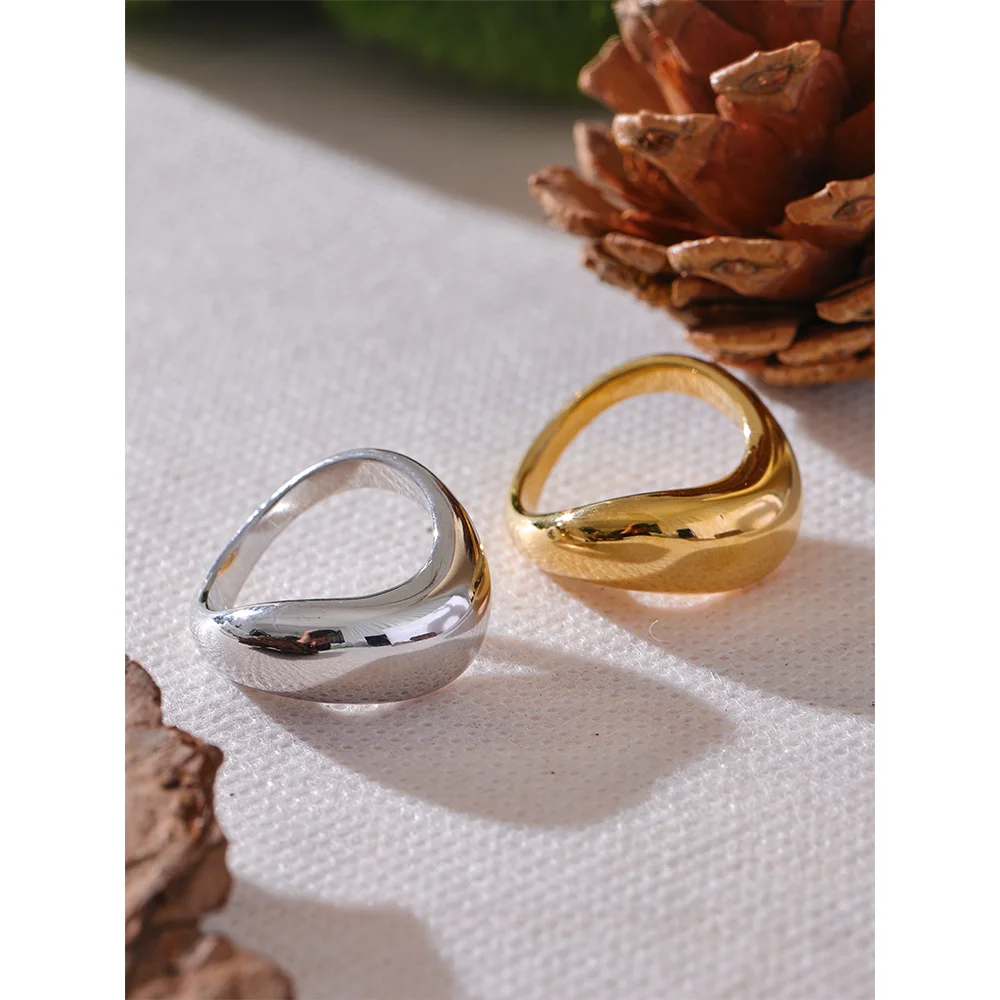 Yhpup minimalista suave aço inoxidável metal geométrico anel de dedo à prova dwaterproof água 18k pvd banhado jóias distintas bijoux novo