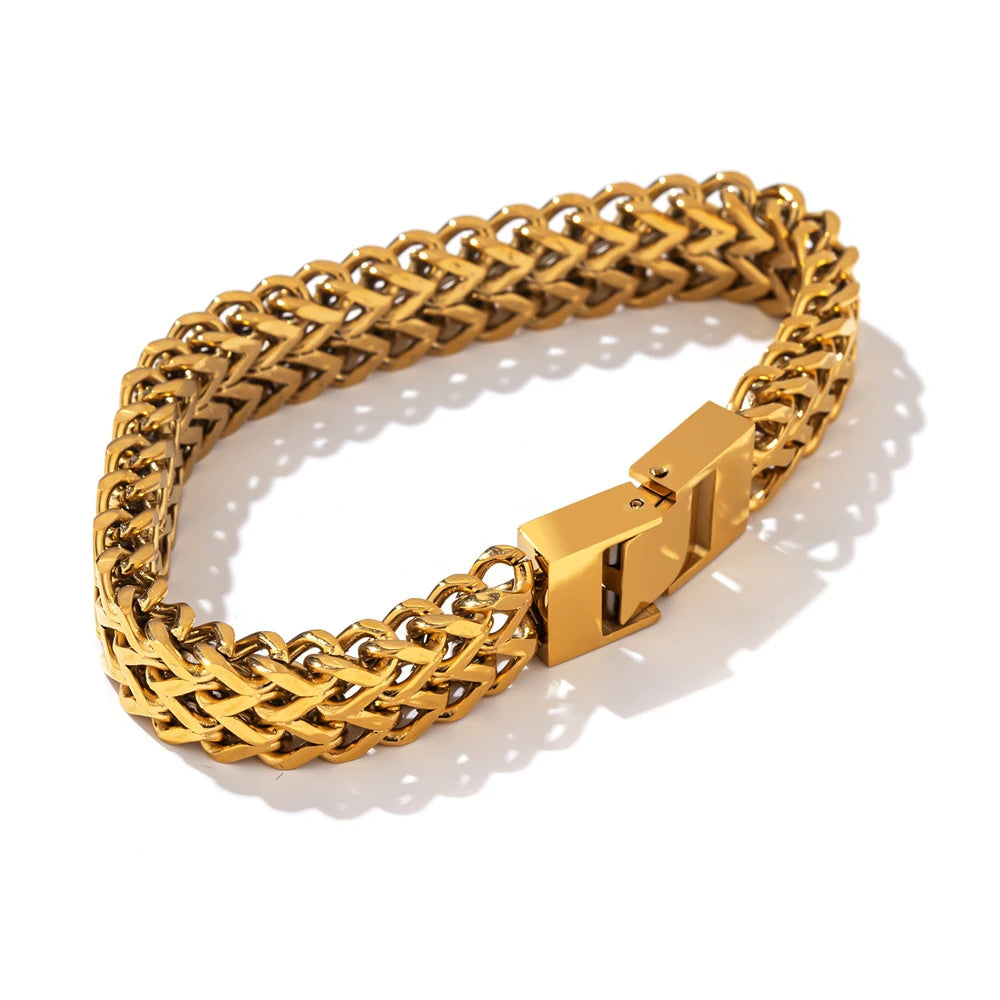 Yhpup unissex jóias de aço inoxidável cubana link corrente pulseira homem mulher 18k banhado a ouro heavy metal à prova dwaterproof água