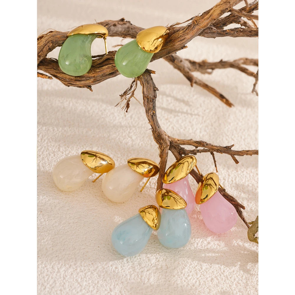 Yhpup nova resina colorida gota de água y2k moda brincos para mulheres de aço inoxidável na moda doces verão diário charme jóias