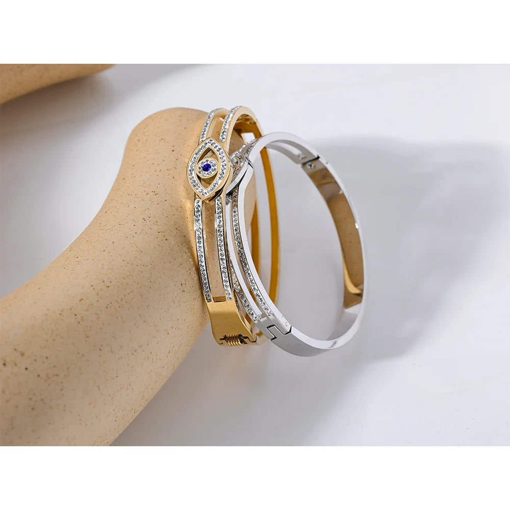 Yhpup 60mm zircônia cúbica olho aço inoxidável moda pulseira 18k banhado a ouro declaração turquia na moda charme jóias presente