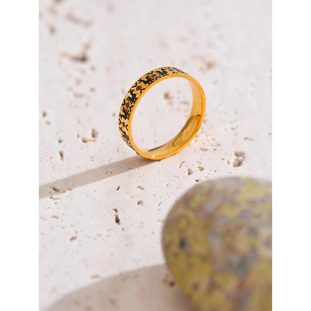 Yhpup tamanho 6 7 8 esmalte zircão anel dourado frango novo design exclusivo e elegante joias de dedo da moda em aço inoxidável