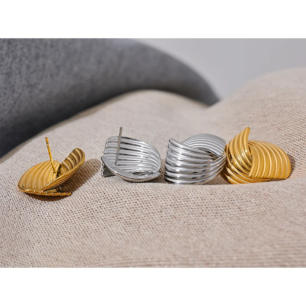 Yhpup brincos geométricos incomuns de aço inoxidável, evitam alergias, metal simples, 18k, banhado a ouro pvd, joias, presente