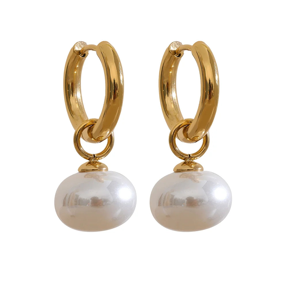 Yhpup alta qualidade imitação de pérolas gota aço inoxidável dourado coreano hoop brincos encantos moda jóias bijoux femme presente