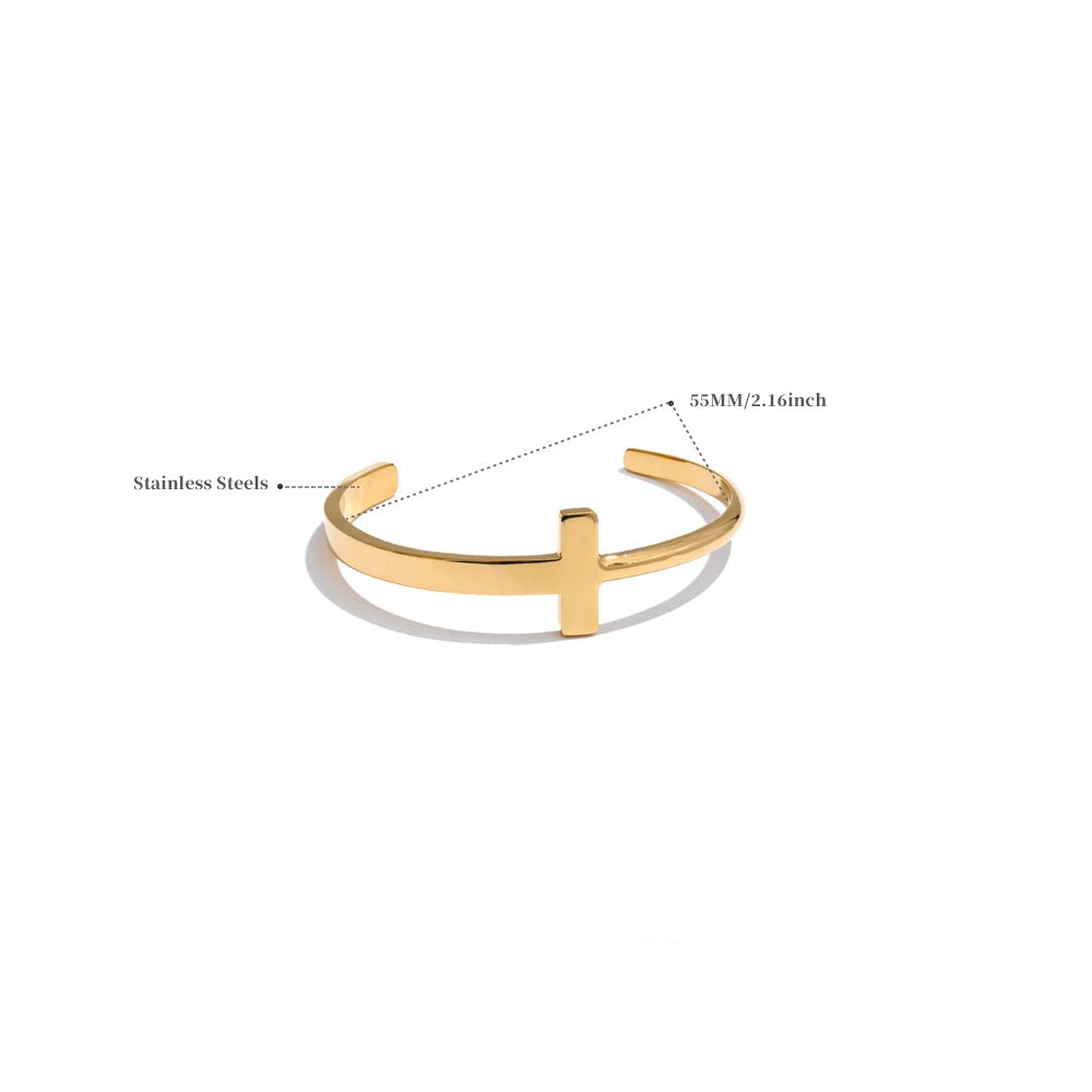 Yhpup 55mm 2025 pulseira de punho cruzado de aço inoxidável brilhante banhado a PVD polido acessórios de joias de pulso aberto