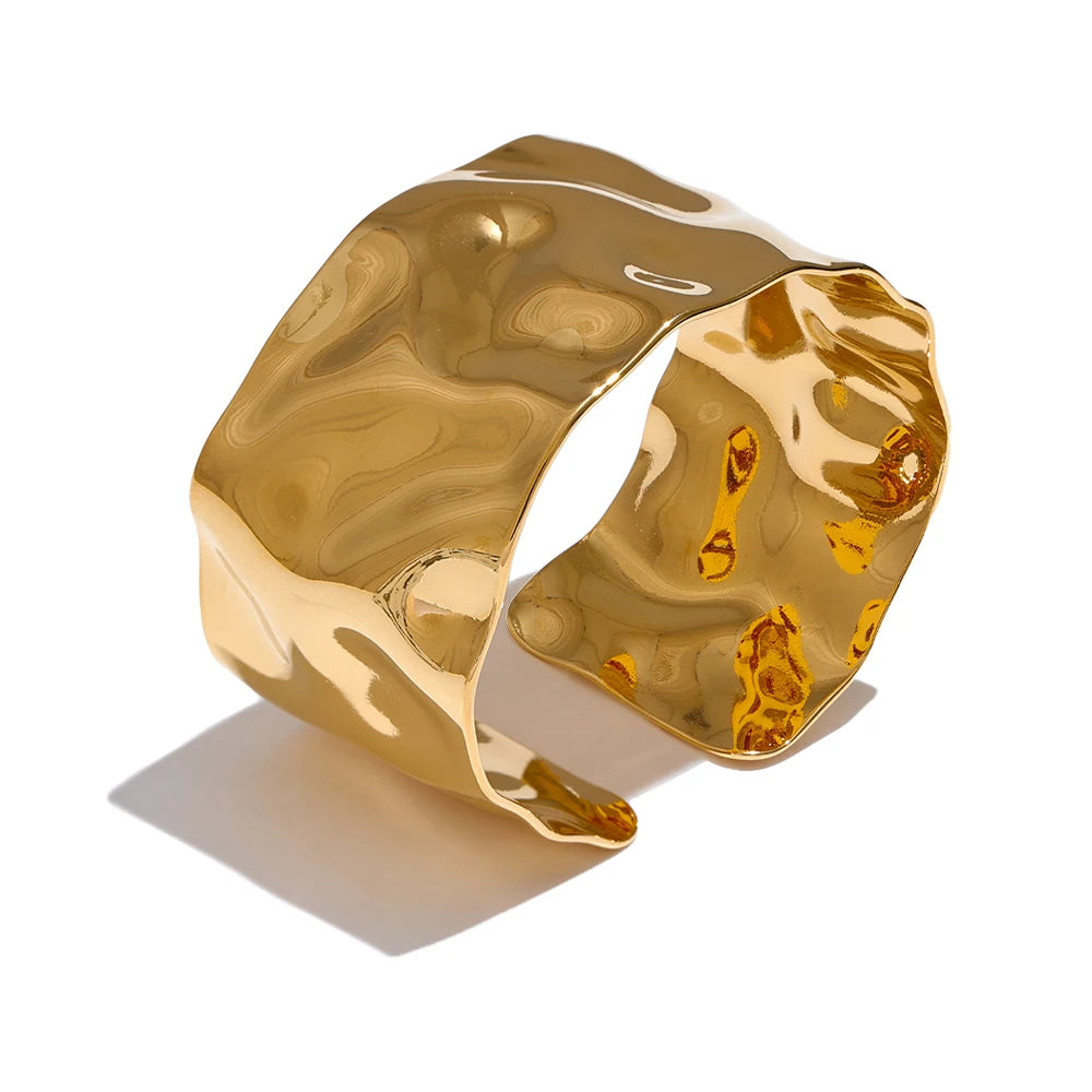 Yhpup ampla grande aço inoxidável metal manguito aberto pulseira 18k ouro pvd banhado declaração à prova dwaterproof água jóias de pulso bijoux