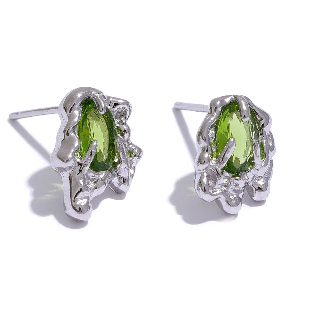 Yhpup-Brincos geométricos para mulheres, zircônia cúbica verde, prata esterlina, delicados, luxo, joias da moda, presente de festa, novo