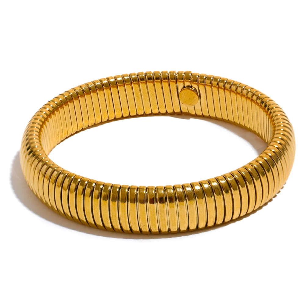 Yhpup pulseira de metal grosso elástica de aço inoxidável à prova d'água 18K banhada a ouro tendência moda unissex joias masculinas e femininas