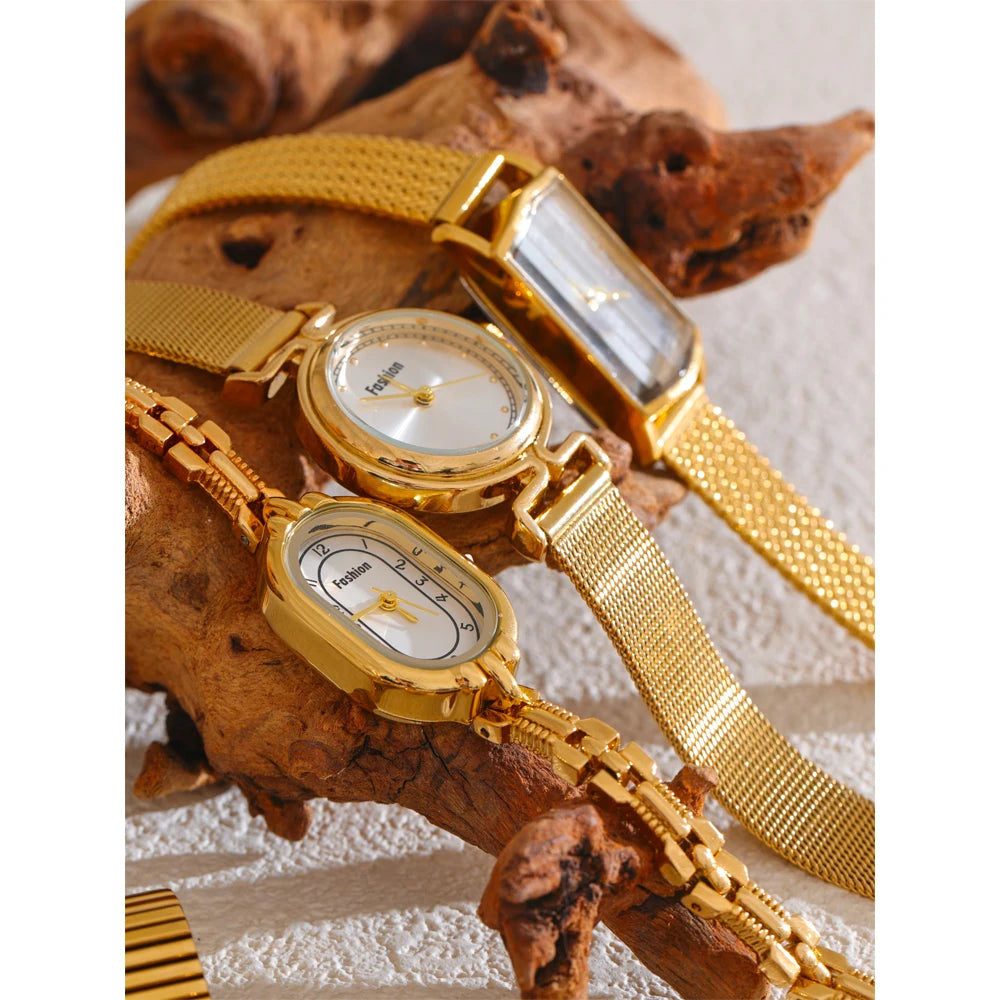 Yhpup Moda Relógio Lades' de Aço Inoxidável com Movimento Japão À Prova D 'Água Polido Brilhante 18K Ouro PVD Banhado Acessórios de Jóias