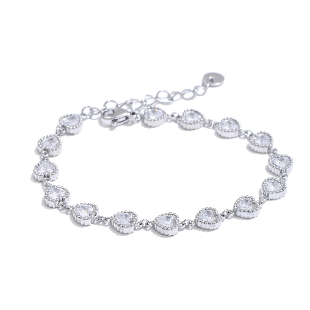 Pulseira Coração Zircônia Cubic Luxo à Prova d'Água