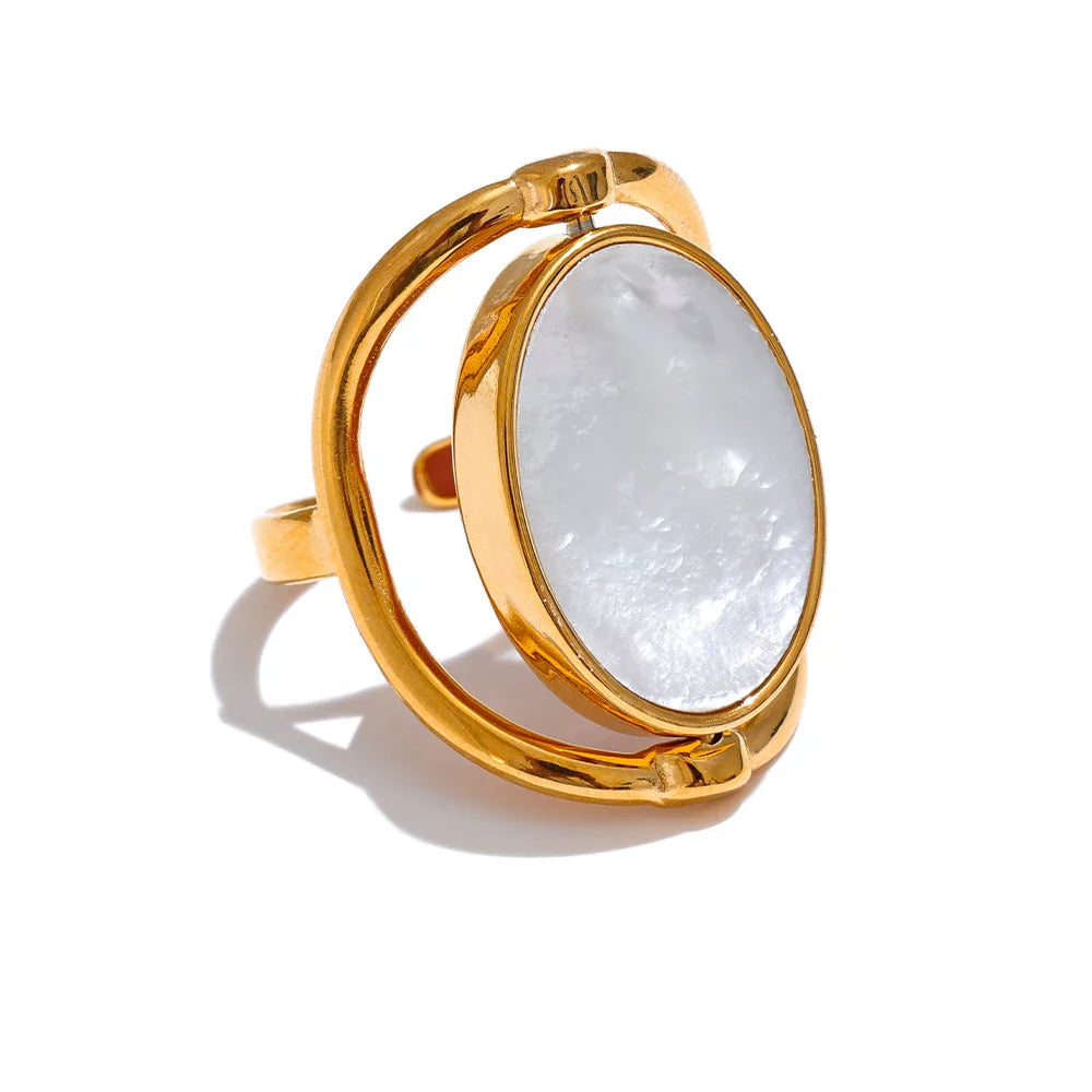 Anel Dourado, Anel de Luxo, Anel ouro, Anel com pedra, Anel regulável, Anel Luxuoso, Anel Concha