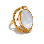 Anel Dourado, Anel de Luxo, Anel ouro, Anel com pedra, Anel regulável, Anel Luxuoso, Anel Concha