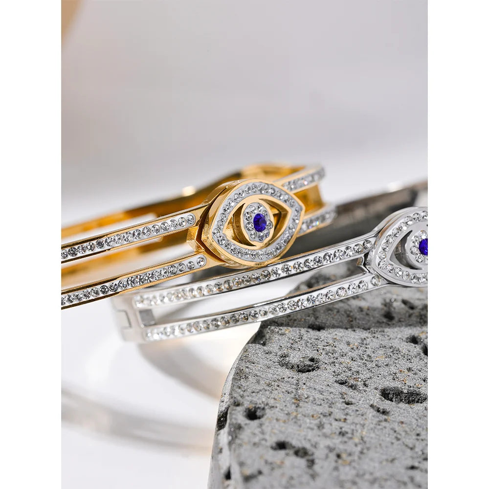 Yhpup 60mm zircônia cúbica olho aço inoxidável moda pulseira 18k banhado a ouro declaração turquia na moda charme jóias presente