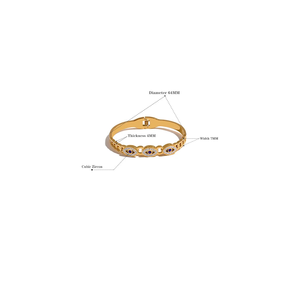 Yhpup charme turco mau olhado pulseira de aço inoxidável moda na moda zircão à prova dwaterproof água cor ouro jóias