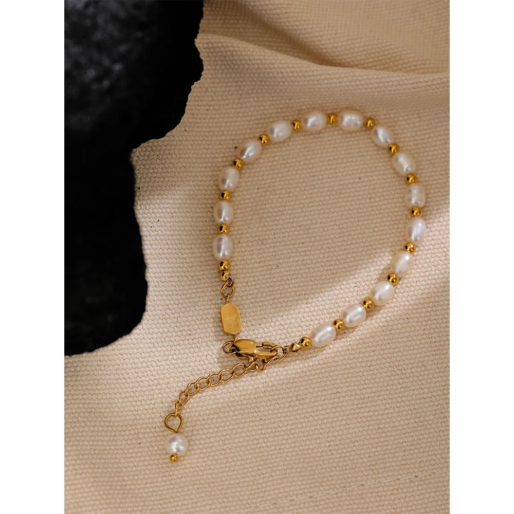 Yhpup pérolas naturais de água doce moda artesanal pulseira feminina à prova dwaterproof água pvd encantos contas de aço inoxidável jóias presente