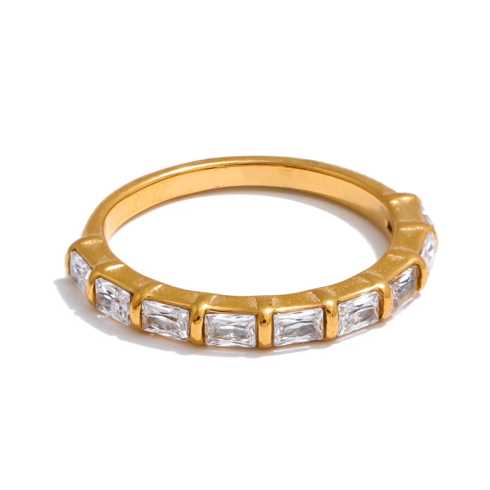Yhpup 678 # Anel dourado de zircônia cúbica brilhante delicado, aço inoxidável 316l, joias elegantes da moda para mulheres, acessórios banhados a pvd