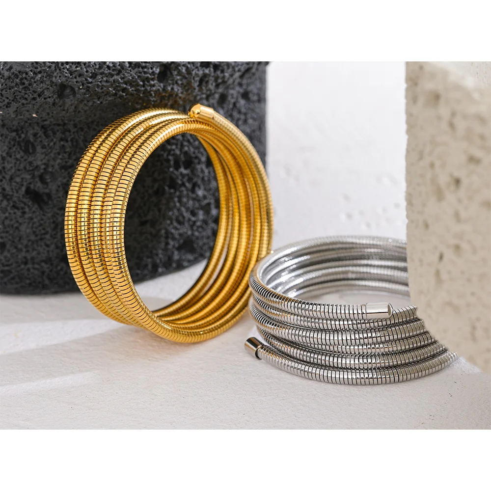 Pulseira Empilhável de Aço Inoxidável com Banho de Ouro - Lafemininy