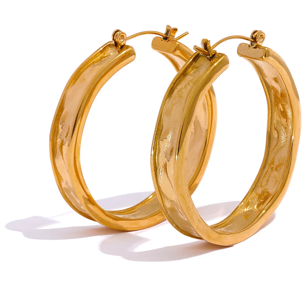 Yhpup 42mm de alta qualidade fundido 316l aço inoxidável redondo grande argola brincos minimalista metal moda pvd cor ouro jóias femininas