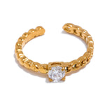 Yhpup popular corrente de metal de aço inoxidável zircônia cúbica aberto anel ajustável 18k pvd banhado requintado moda jóias atacado