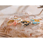 Yhpup doce ajustável y2k azul branco preto rosa esmalte zircônia cúbica requintado anel aberto dourado joias de aço inoxidável presente