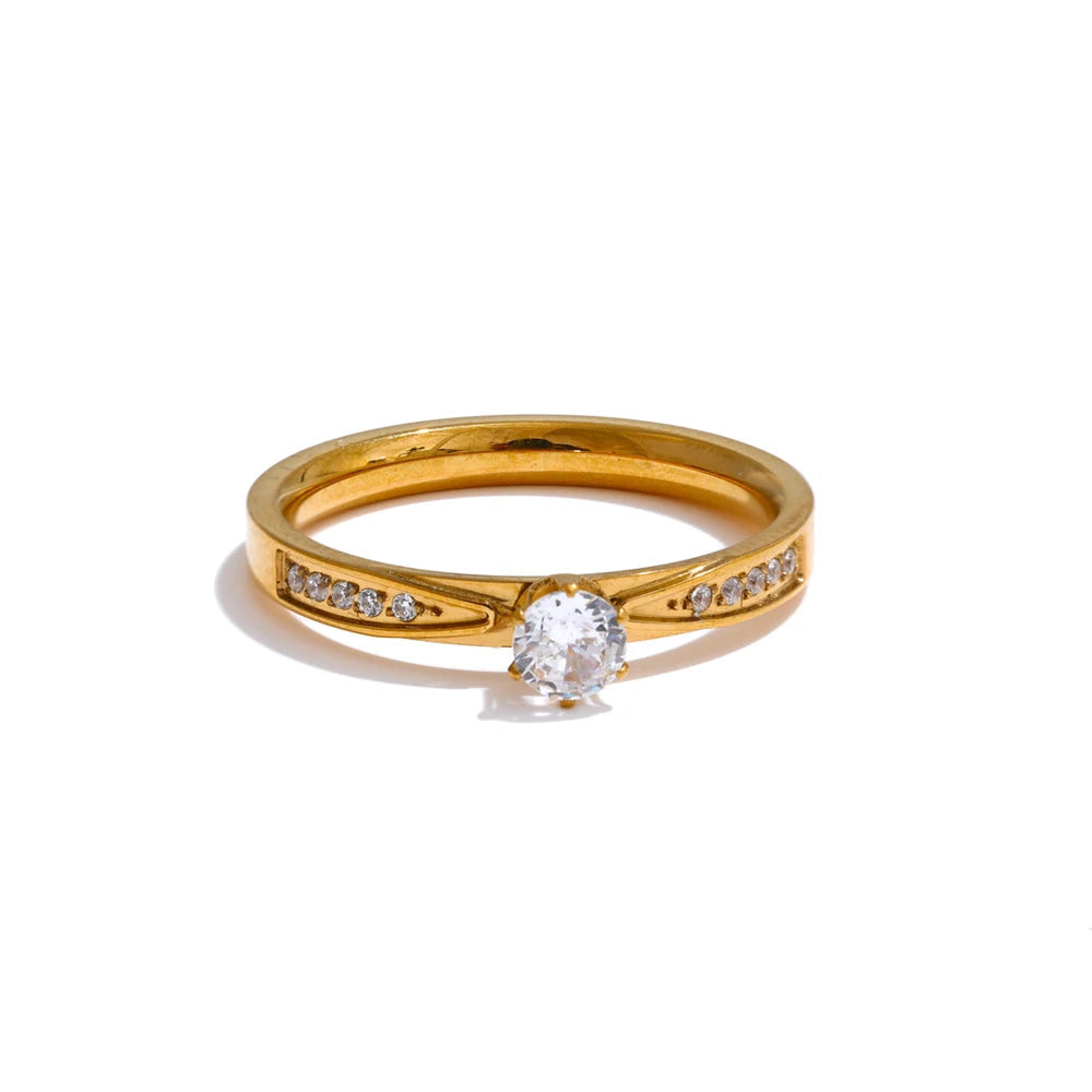Yhpup 6789 # Moda de aço inoxidável bling zircônia cúbica cnc estilo casamento chique anel 18k cor ouro banhado dedo jóias presente