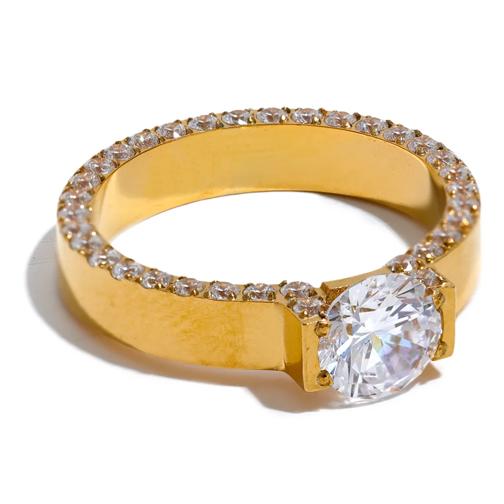 Yhpup luxo bling aaa zircônia cúbica aço inoxidável moda anel de casamento feminino alta qualidade requintado aniversário jóias presente