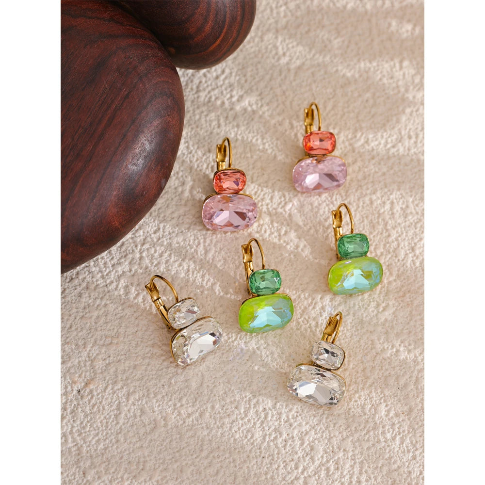 Yhpup moda cristal doce brincos aros franceses na moda branco verde rosa y2k joias de verão para mulheres 18k banhado a pvd