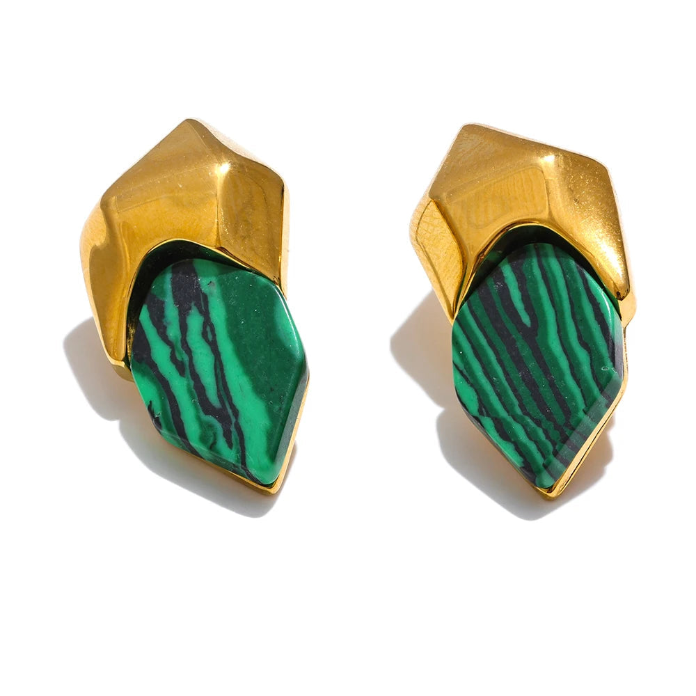 Yhpup 316l aço inoxidável malaquita pedra geométrica verde brincos de alta qualidade ouro moda jóias acessórios presente