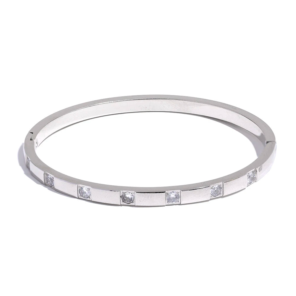 Yhpup elegante pulseira de pulso de aço inoxidável de zircônia cúbica banhada a ouro 18K joias à prova d'água para mulheres charme moda
