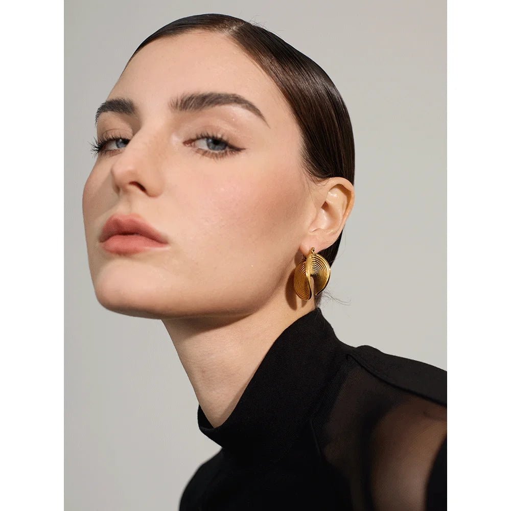 Yhpup elegante exclusivo de aço inoxidável geométrico declaração brincos à prova dwaterproof água criativo metal cor ouro temperamento jóias femininas