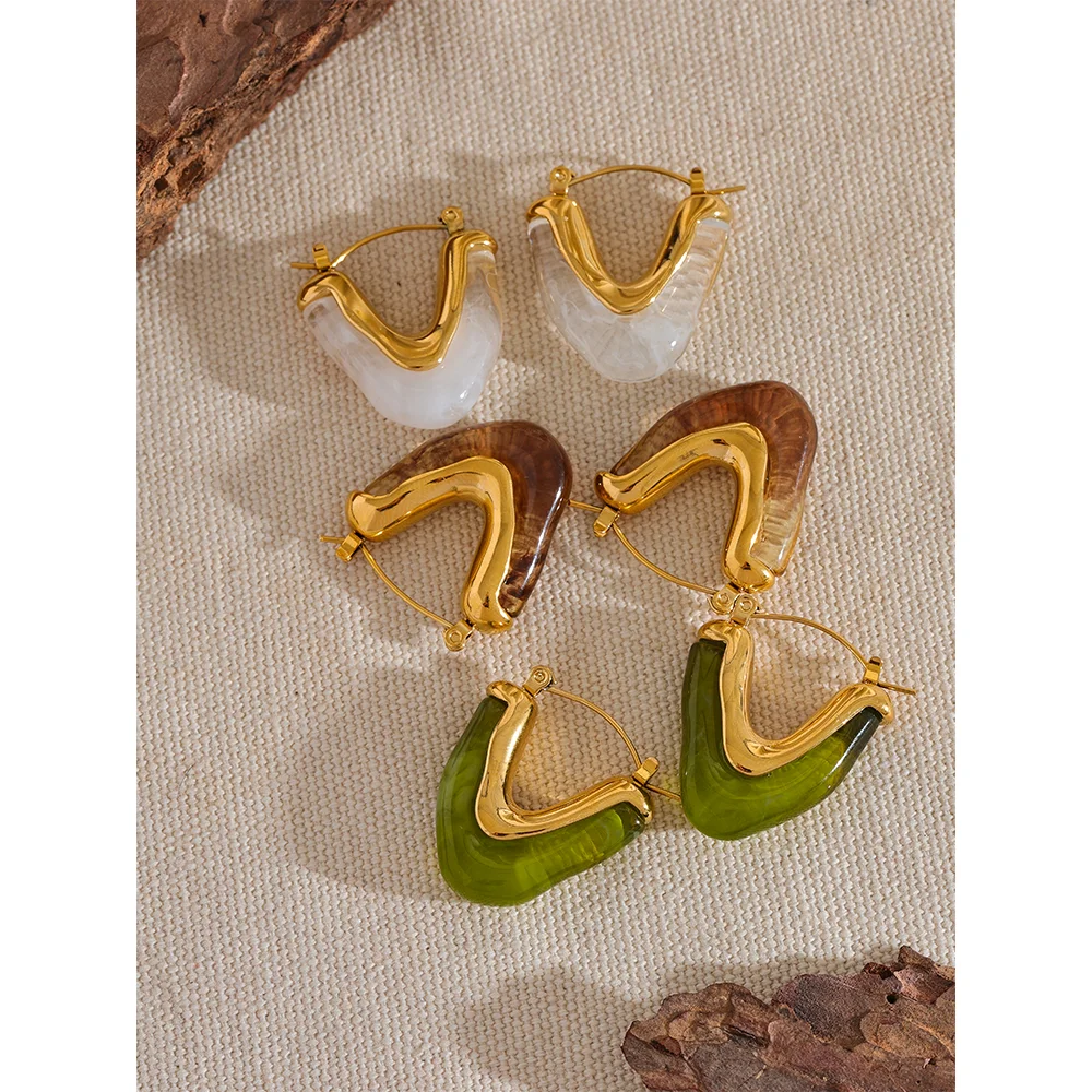 Yhpup moda ácido acético acrílico aço inoxidável v forma triângulo hoop brincos para mulheres temperamento charme jóias presente
