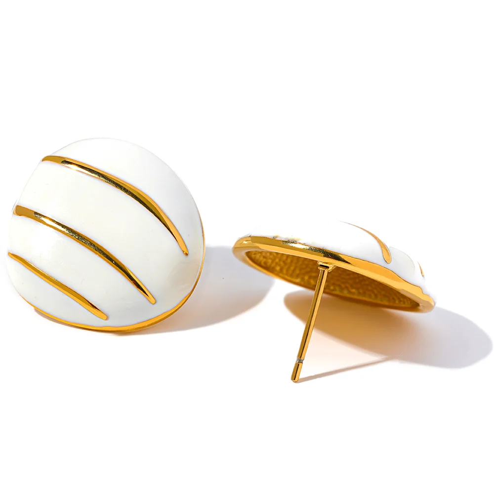Yhpup cor branca esmalte aço inoxidável frança vintage brincos para mulher 18k pvd banhado à moda jóias nova bijoux femme